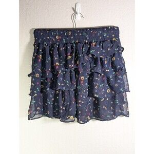 American Eagle Blue Floral A Line Ruffle Skirt Large